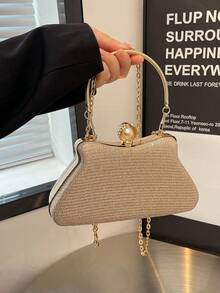 Elegant And Distinctive Fashion Evening Bag, Shiny Handheld Clutch Wallet With Metal Chain Strap, Gift For Women, Suitable For Parties, Dates, Banquets, Matching Various Dresses - Gold - View 9