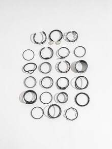 22PCS Punk Style Black Butterfly Faux Pearl Joint Rings, Multi- 8-Figure Heart Infinity Symbol Stackable Ring Set For Women - Black - View 5