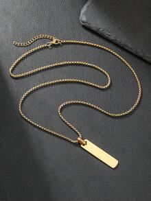 1pc Stainless Steel Necklace, Minimalist Rectangular Pendant Necklace Chain, Suitable For Family, Friends, Couples, Daily Wear - Rectangular Pendant Necklace - View 3