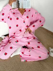 Nina Bonheur Bộ đồ ngủ nữ 2 món gồm áo dài tay và quần dài, rộng rãi, thoải mái và thoáng khí. - Màu Hồng Tươi - Xem 2