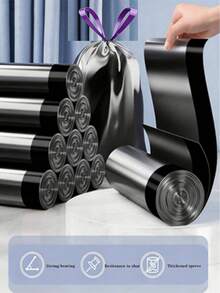 Túi rác có dây rút dày dặn, không rách, dùng trong nhà bếp và phòng tắm, màu đen, cỡ lớn; Túi rác gia dụng cầm tay dày dặn, cỡ lớn, gói tiết kiệm, túi nhựa có dây rút màu đen dùng cho nhà bếp và văn phòng. - A - Xem 2