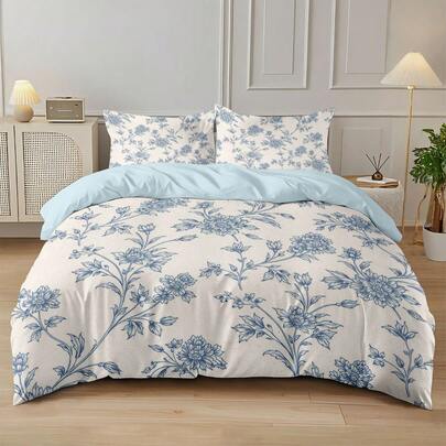 3 PiecesFloral Bedding Set (1 Duvet Cover + 2 Pillowcases, No Filler), Featuring Elegant Hand-Painted Chinoiserie Floral & Leaf Patterns, Soft & Breathable, Suitable For All Seasons. Available In Multiple Sizes Including Oversized, Ideal For Hotels, Bedrooms, Dorms, Etc. Zipper Closure, Machine Washable, Great For Bedroom Decor Or Gift-Giving.