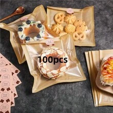 100 Túi nướng có thể hàn kín bằng nhiệt, có cửa sổ, làm bằng giấy Kraft chống dầu, kèm 100 nhãn dán giấy để đóng gói bánh rán, bánh mì, bánh quy, bánh mì kẹp và các loại bánh nướng khác. - màu nâu - Xem 10