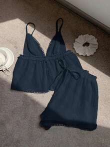 Women's Simple Casual Navy Blue 2 Pieces Set - 藏蓝色 - 查看 7