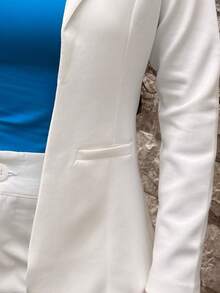 Women's Blazer, Maxi Coat, Long Suit, Tailored, Elegant, Off-White - OFF - View 7