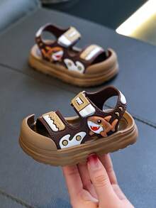 Dép xăng đan mùa hè cho trẻ em, thiết kế hình cá mập hoạt hình, đế mềm chống trượt, kiểu dáng thường ngày cho bé trai và bé gái. - màu nâu - Xem 6