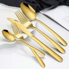 60-Piece Gold Silverware Set - Stainless Steel Silverware Set For 12 Includes Forks Spoons And Knives Utensil Sets For Home Kitchen Restaurant Dishwasher - 金色60件組銀器 - 查看 5