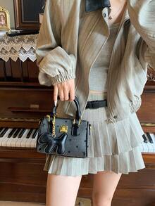 Dedoo 2026新款女士便携手提包篮枕包单肩斜挎包。赠送精致五金吊坠。 - 黑色 - 查看 5