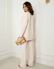 Premium Women's Double Blazer And Pants Set - Cru - View 4