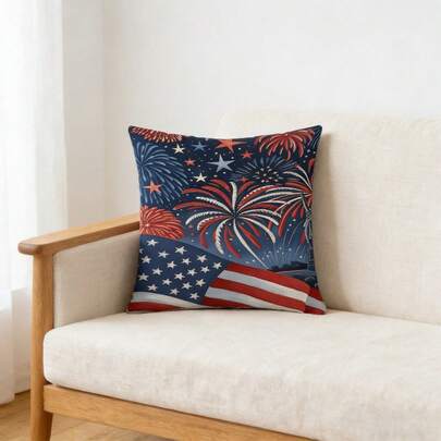 4th Of July Pillow Covers Firework Star Striped Decorative Cushion Cases Patriotic Home Decor For Holiday Party