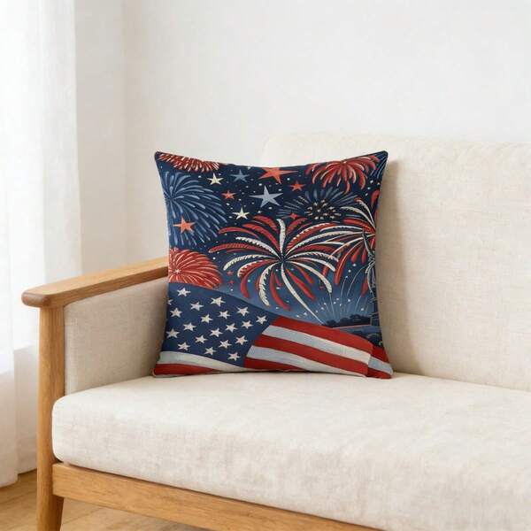 4th Of July Pillow Covers Firework Star Striped Decorative Cushion Cases Patriotic Home Decor For Holiday Party