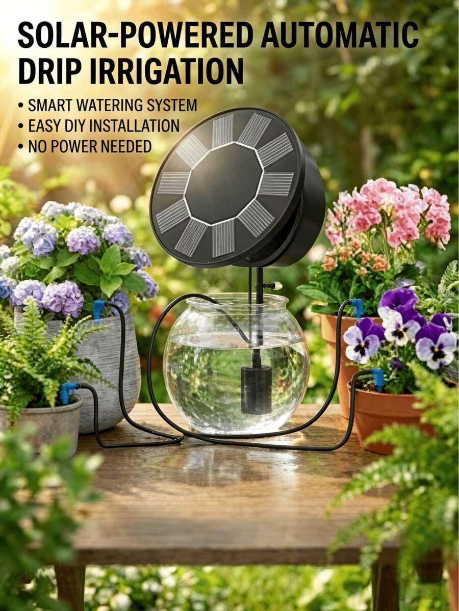 Solar Automatic Drip Irrigation System Kit, DIY Irrigation System For Garden Outdoor/Indoor Gardening System, Plant Watering System Drip Irrigation System, 9 Timing Modes With Anti-Siphon Set - B - View 1