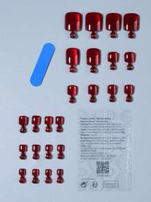 24pcs/Set Y2K Aesthetic Blood Red Crystal Cat Eye Press-On Toenails, Perfectly Fitted Acrylic Fake Toenails, Includes 1 Jelly Glue And 1 Nail File, Suitable For Women And Girls Summer Daily Nail Supplies. - Red - View 3