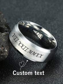 1 pieza Anillo de acero inoxidable con texto de nombre personalizado grabado con láser, regalo unisex para amigos, Acción de Gracias y Navidad - 004 Personalización del anillo exterior e interior - Ver 25