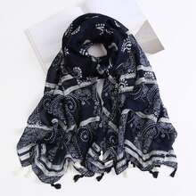 1pc Women's Black Paisley Pattern Lightweight Scarf, Versatile & Fashionable Sun Protection Accessory, Spring/Summer - Multicolor - View 7