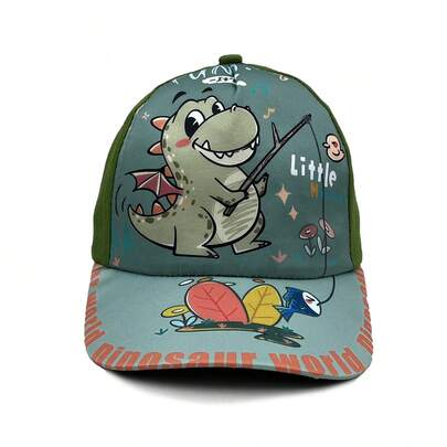1pc Kids' Boys & Girls Fishing Dinosaur Printed Baseball Cap, Cute Sun Protection Hat For Daily Wear