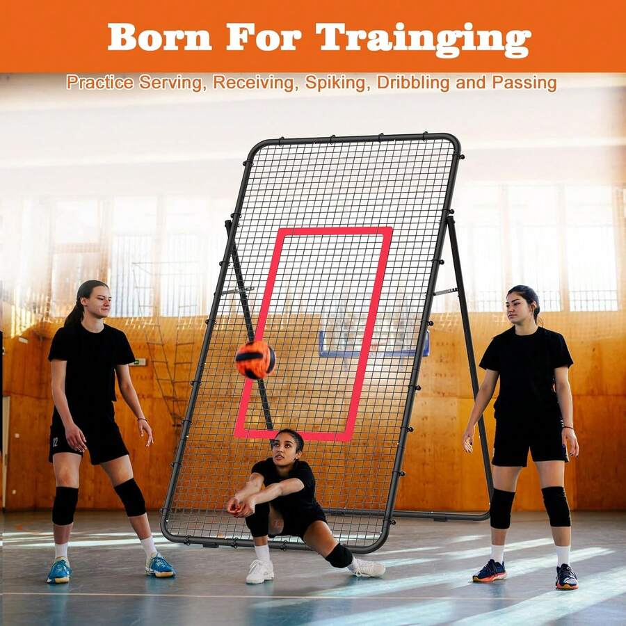 7x4 FT Adjustable Volleyball Rebounder Net, Heavy Duty Steel Frame High Tension PE Net Portable Volleyball Training Equipment For Indoor Outdoor Spiking Bumping Volley Practice Quick Ship Local Delivery - Black - View 1