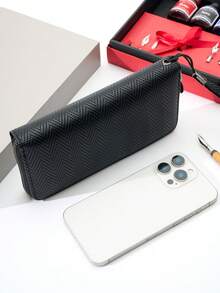 HOVI'S MEN'S ZIPPER CLOSURE LONG WALLET - BLACK PU LEATHER GIFT READY WITH HART PRINT - Black - View 7