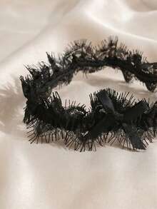 1pc Black Lace Trim Bow Garter, Bridal Leg Decor - Black - View 2