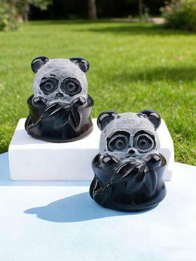 1 Tượng điêu khắc gấu trúc bằng đá obsidian đen thủ công, tượng động vật dễ thương để trang trí nhà cửa, phòng ngủ, văn phòng.