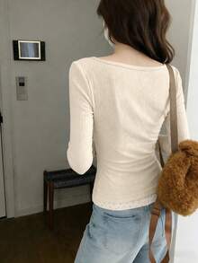 Áo thun dài tay nữ phối ren, kiểu dáng thường ngày, thích hợp mặc nhiều lớp vào mùa xuân. - Màu be - Xem 7