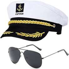 海军帽套装，包括白色帽子、复古平顶军帽、海军上尉帽、蓝白条纹上尉帽，适合角色扮演、派对、万圣节、情人节等场合，也可日常佩戴，搭配海滩度假、海滩场景。 - 彩色 - 查看 3