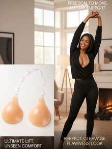 New Silicone Invisible Bra With Straps, Non-Slip Style, Lift And Enhance Cleavage, Designed For Wedding Photography, Strapless Dresses, Invisible Underwear, Dresses, Travel & Vacation - Apricot - View 1