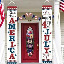 1 Pair, Polyester Independence Day Porch Couplet Decorative Flag, 180cm * 30cm/70.8 Inches * 11.8 Inches, Patriotic July 4th Porch Hanging Decorative Couplet Flag, Celebrating Independence Day Home Party Decoration. - 聚酯纖維 - 查看 7