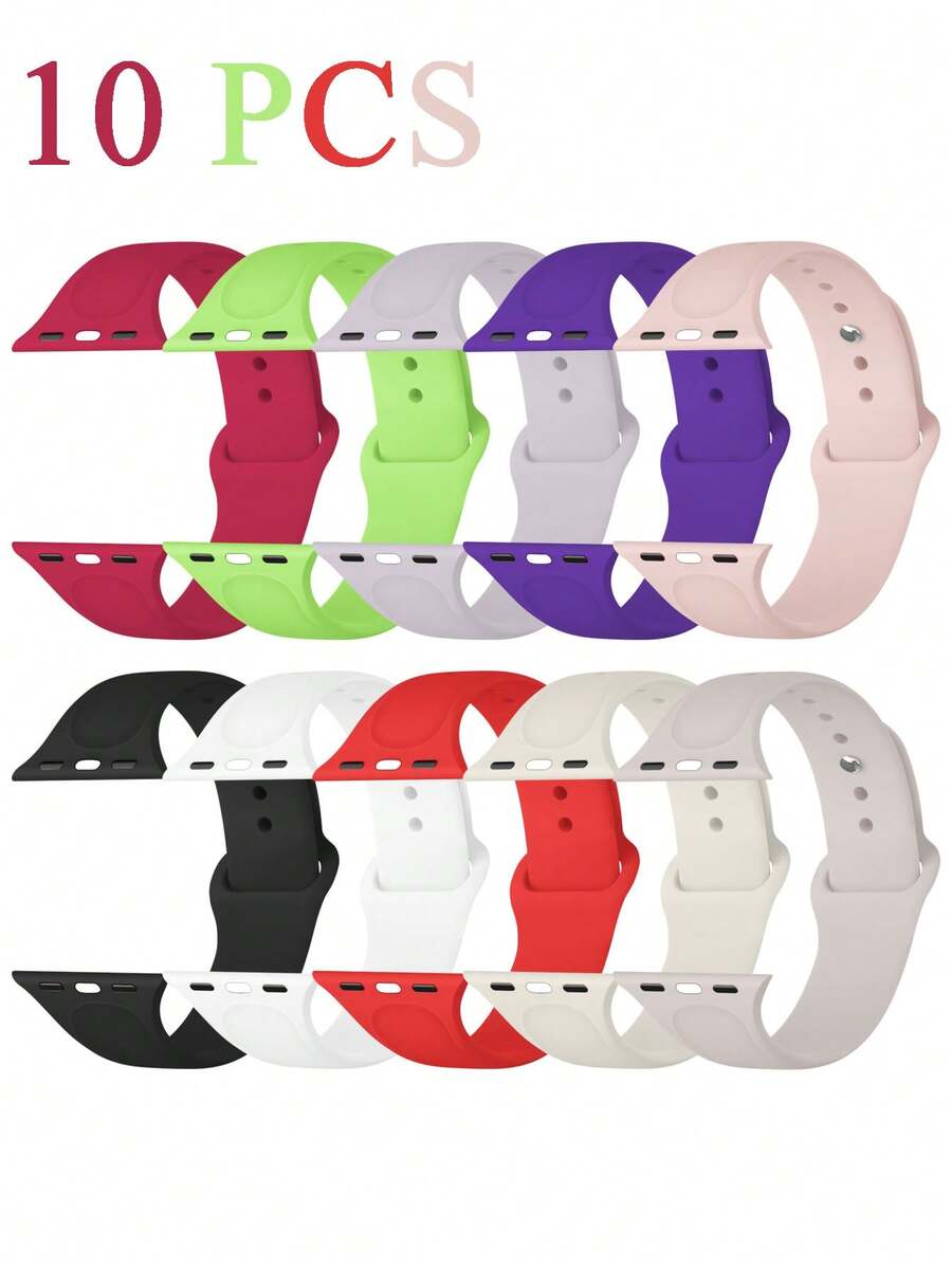 10条/套 运动硅胶表带,兼容表带40mm 38mm 41mm 44mm 45mm 46mm 42mm 49mm S/M码 男女通用,柔软防水腕带,可替换运动表带,兼容 Ultra SE 11 10 9 8 7 6 5 4 3 2 1系列,可作为学生返校礼物 - 彩色 - 查看 1