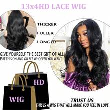 13x4 Body Wave Lace Front Wigs Human Hair Pre Plucked Small Knots With Baby Hair 200 Density 28 Inch HD Full Frontal Glueless Human Hair Wigs For Women Mother Gift Ideas - Natural Black - 查看 7