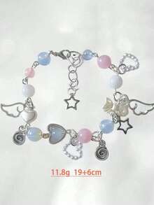 1pc Y2K Fashionable Handmade Natural Beaded Heart Charm Bow Detail Bowknot Wing Spiral Bracelet For Ladies Daily Wear And Parties,When Exercising With Friends, Such As When Playing Tennis, Wearing It Adds A Unique Charm To The Experience. - 無色 - 查看 3