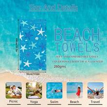1条海星图案浅蓝色沙滩巾，超柔软超细纤维特大号沙滩毯，超强吸水浴巾，适合旅行、游泳池、潜水、冲浪、瑜伽、露营，多种尺寸可选，沙滩必备用品 - C - 查看 13