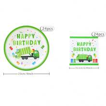 Green Car Happy Birthday Disposable Party Tableware Set, 7/9 Inch Disposable Paper Plates, Napkins, Suitable For Family Gatherings, Gender Reveal, Celebrations, Birthdays, Weddings, Parties, Picnics - Multicolor - View 11