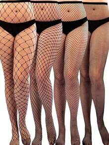 Women's Curve Tights, High Elasticity Skinny Pants, Hollow Fishnet Stockings, Thin Sexy Pantyhose, Y2K Black Sheer Hosiery, Fashionable & Versatile For Daily Wear, Spring/Summer - Black - View 2
