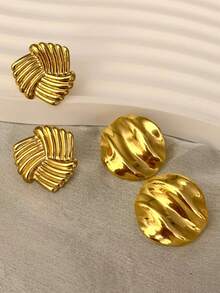 不锈钢镀金耳钉，低致敏性，不含镍，水滴形耳钉，厚款女士镀金耳钉，时尚宣言几何纹理轻盈防过敏耳钉，复古珠宝舞会礼物，女士耳钉，时尚厚重独特吊坠耳钉，女士镀金耳环套装，精致镀金吊坠耳钉，防过敏耳钉，时尚珠宝，女士礼物，派对礼物 - 多款式 - 查看 8