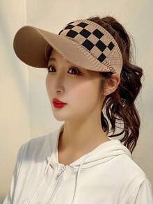 1 Piece, Summer New Sun Hat, Baseball Cap, Versatile Men's And Women's Fashionable Sun Hat, Outdoor Travel Multifunctional Embroidered Checkered Sun Hat, Couple Summer Mountain Climbing Sun Hat, Beach Couple Sun Hat, Daily Leisure Empty Top Baseball Cap - Multicolor - View 1