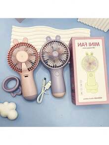 Ventilador de Mano de Conejo Lindo de Verano, Mini Ventilador USB Recargable de Dibujos Animados, Portátil de Escritorio, Silencioso y Potente para Estudiantes - Morado - Ver 5