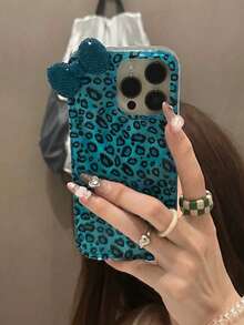 Ốp lưng điện thoại họa tiết da báo đính đá 3D hình nơ, tương thích với các dòng máy 17 Pro Max, 17 Pro, 17 Air, 17, 16, 15, 14, 13, 12 Pro Max, 11. Ốp lưng thời trang chống sốc. - Báo xanh - Xem 4