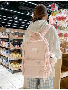 1pc New Stylish Fresh & Sweet Rhombus Butterfly Backpack, Lightweight Large Capacity Backpack For Middle/High School Students, Fashionable Laptop Bag, Travel Bag - Diamond Pattern Butterfly Backpack - View 6