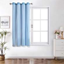 1件镂空星形窗帘，涤纶蕾丝双层薄纱窗帘，遮光卧室窗帘，可爱独特的公主风窗帘，适合节日使用 - 淺藍色 - 查看 15