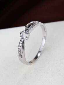 1 pieza Anillo de mujer de diseño cruzado retorcido con circonita brillante, versátil para uso diario, propuesta o cualquier ocasión - anillo - Ver 16