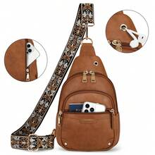 NEWHEY Fashion Crossbody Bag, Sports Chest Bag, Unisex Crossbody Bag, Small PU Leather Shoulder Bag, Lightweight Phone Crossbody Bag, Anti-Theft Travel Chest Bag With Headphone Hole - Multicolor - View 8