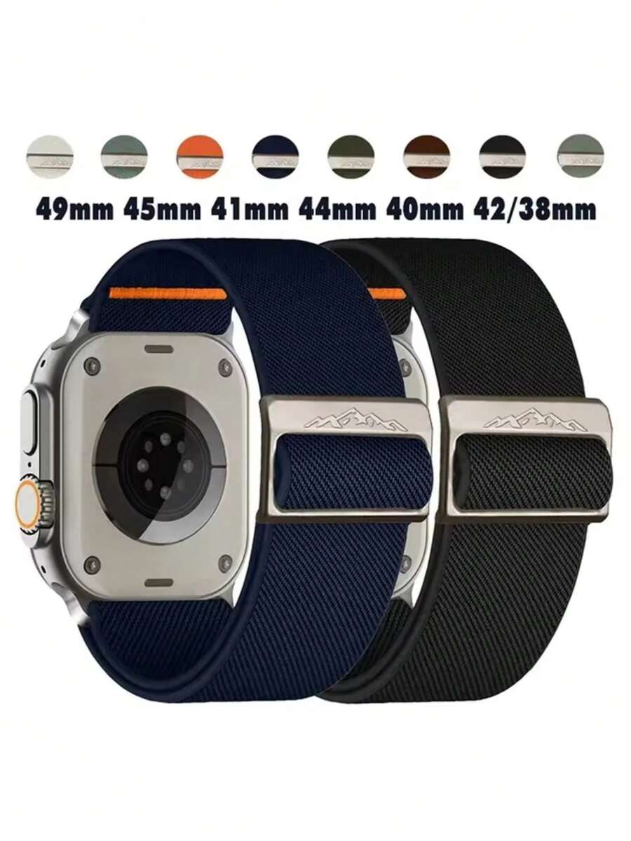 26mm Stretchy Band Compatible With Apple Watch Bands Ultra 3/2/1 49mm 46mm 45mm 44mm 42mm 41mm 40mm 38mm Men Women, Soft Nylon Elastic Braided Strap For Apple Watch Series 11/10/9/8/7/6/5/4/3/SE/SE2/SE3 - 26mm - View 1