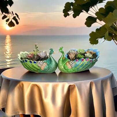 1 Pack, Creative Personality Cute Resin Large Peacock Succulent Flower Pot For Home Desktop Green Plants Platter Yard Potted Ornament