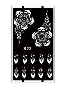 Hana Hand-Drawn Hollow Floral Tattoo Stencil - Sexy Floral Pattern, Suitable For Hands, DIY Painting, Ink, Reusable Mandala Design Template Stickers, Suitable For Women Body Party Makeup - Black - View 5
