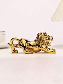 1pc Retro Style Resin Gold Lion Statue, Ideal For Decorating Bars, Offices And Bedrooms. This Lion Wall Decor Is A Perfect Home, Office, Bookshelf And Tabletop Display Item, Serving As A Charming Decor Piece And Collectible Asian Animal Sculpture. - 1PC - View 4