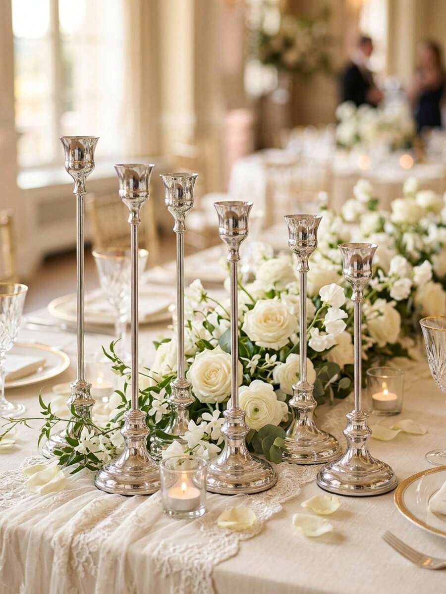 6pcs/3pcs/1pc Metal Candle Holders, Luxury Style Decorative Candle Stands, Suitable For Party/Dining Table/Banquet/Ceremony/Birthday Party/Living Room/Desktop Decor/Family Gathering, Home Decor, Decorations, Birthday Decor, Holiday Decor, Party Supplies, Home Dining