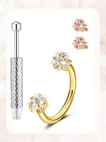 马蹄形鼻环（含可替换锆石）、内螺纹心形星形鼻环、不锈钢唇环、眉环、耳廓环、耳钉等穿刺饰品 - 彩色 - 查看 13