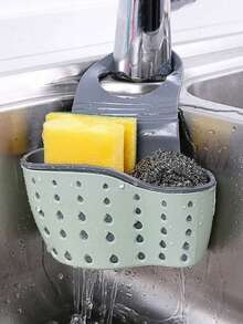 1 pieza Cesta colgante de drenaje del fregadero con caja de almacenamiento de silicona, estante de drenaje con correa ajustable para el hombro, soporte para esponjas, cesta colgante del grifo, bolsa de almacenamiento de cocina, perfecta para guardar esponjas y trapos en la cocina - Multicolor - Ver 2