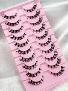 Hinarin 7 Pcs Set Fluffy Cross Design Cat Eye False Eyelashes, Transparent Eyelash Stem, Natural And Thin Eyelashes, Transparent Eyelash Band, Faux Mink Eyelashes, Soft And Curled Eyelashes - Black - View 7